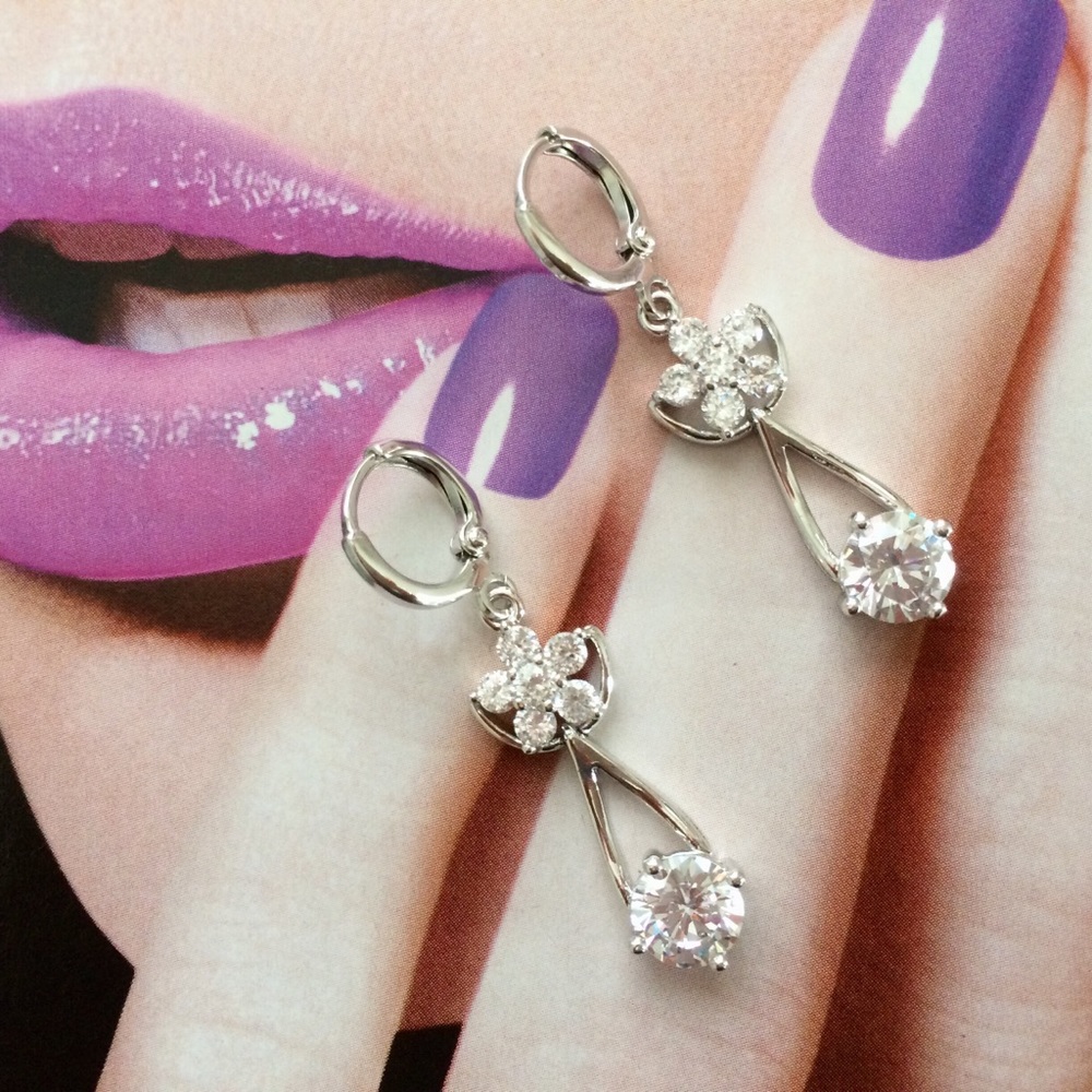 CZ Floral Drop Earrings.